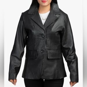 NWOT Genuine Leather Lambskin Jacket Blazer XL Black